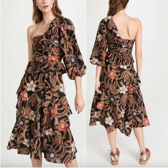 Ulla Johnson Mariam Dress Silk Midi Dress in Onyx - Picture 1 of 9